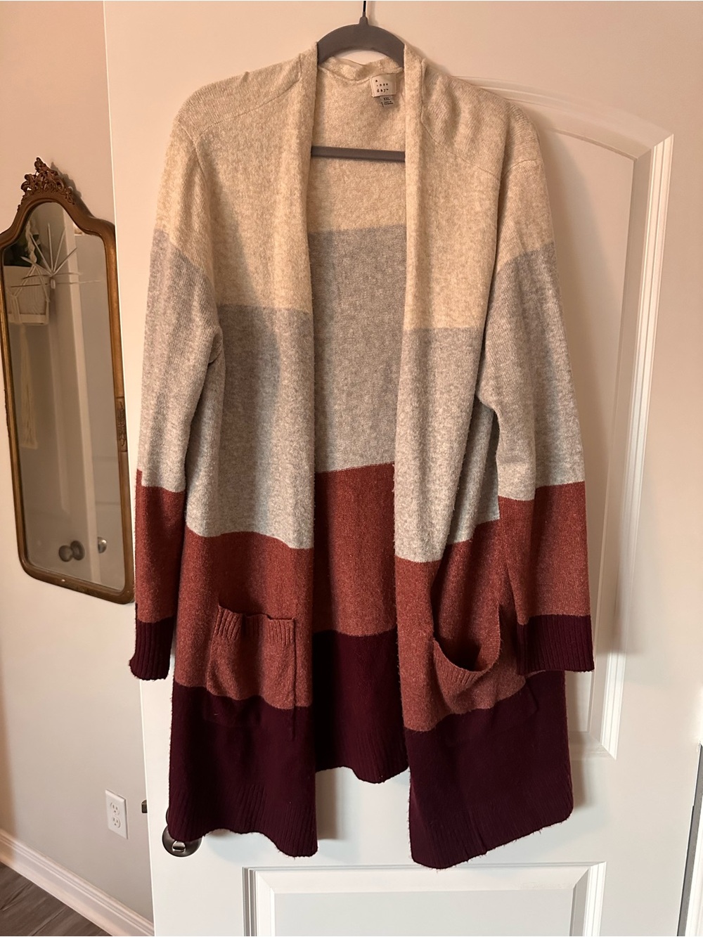 A New Day color block Open-Front Cardigan Sweater - Cream, Gray & Burgundy XXL